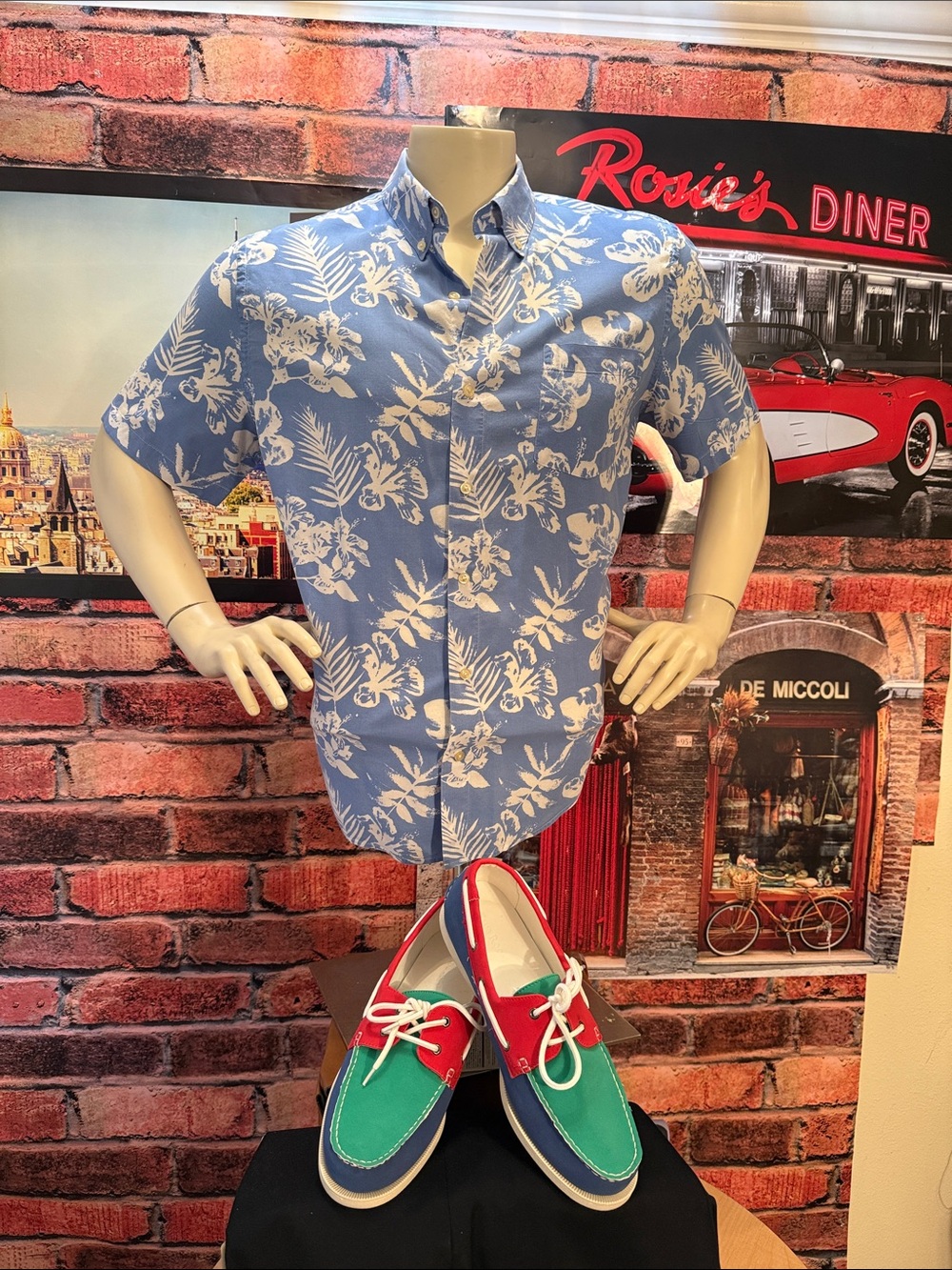 Chaps Blue and White Printed Casual Button-Down Shirt